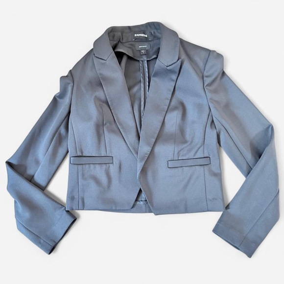 Express Fitted Suit Blazer Jacket open no button semi-cropped xs black - Picture 7 of 8